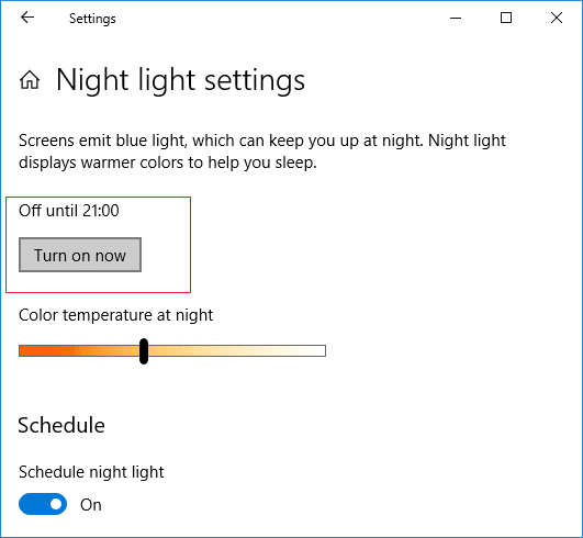 เปิดหรือปิดไฟกลางคืนใน Windows 10