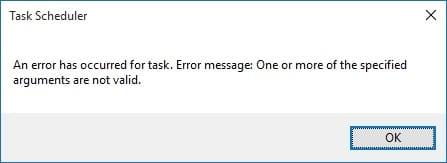 Исправить ошибку планировщика заданий. Один или несколько указанных аргументов недействительны.