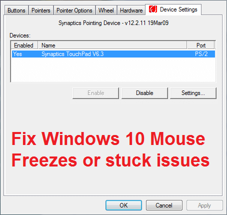 Perbaiki Windows 10 Mouse Membeku atau masalah macet