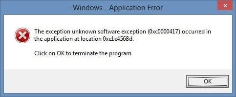 Correction L'exception logicielle inconnue (0xc0000417) s'est produite dans l'application