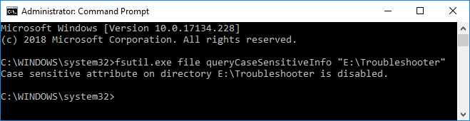 Включение или отключение атрибута с учетом регистра для папок в Windows 10