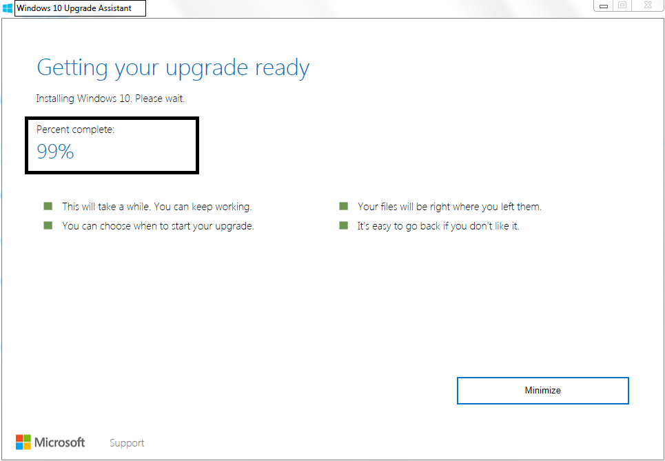 修復 Windows 10 升級助手卡在 99%