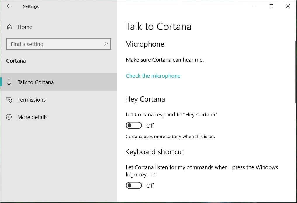Disabilita Cortana in modo permanente su Windows 10