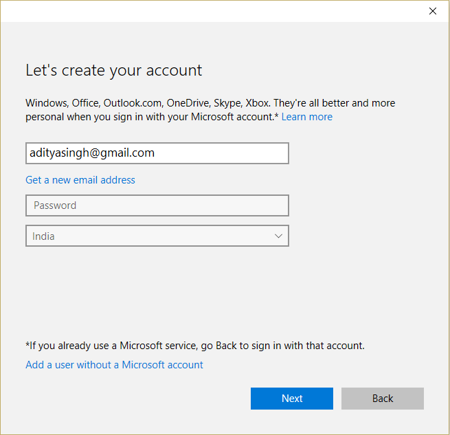 Come creare un account Windows 10 utilizzando Gmail