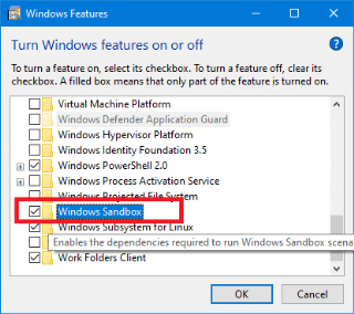 Abilita o disabilita la funzionalità sandbox di Windows 10