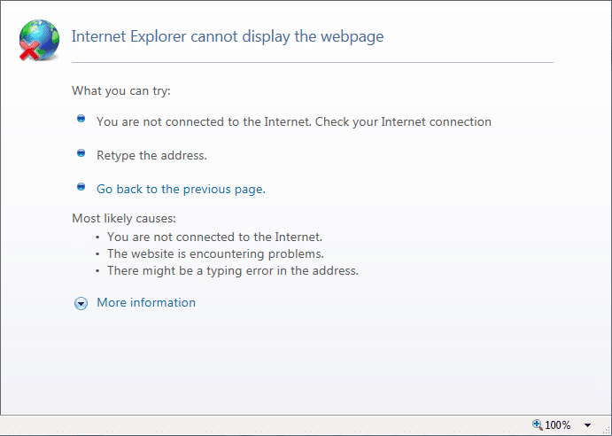 Fix Internet Explorer non può visualizzare l'errore della pagina web