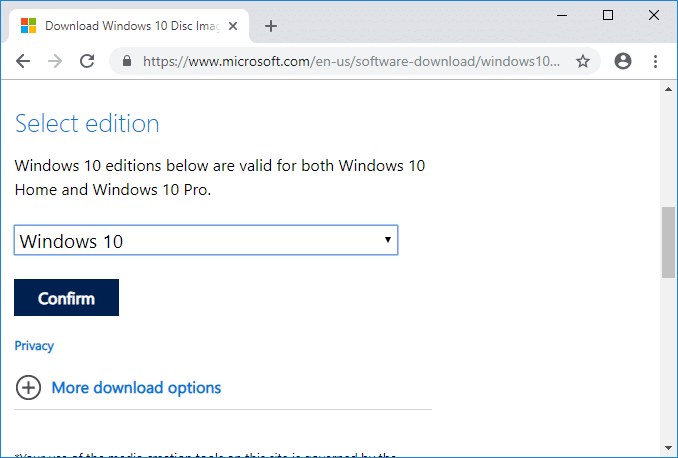 Scarica l'ISO ufficiale di Windows 10 senza strumento di creazione multimediale