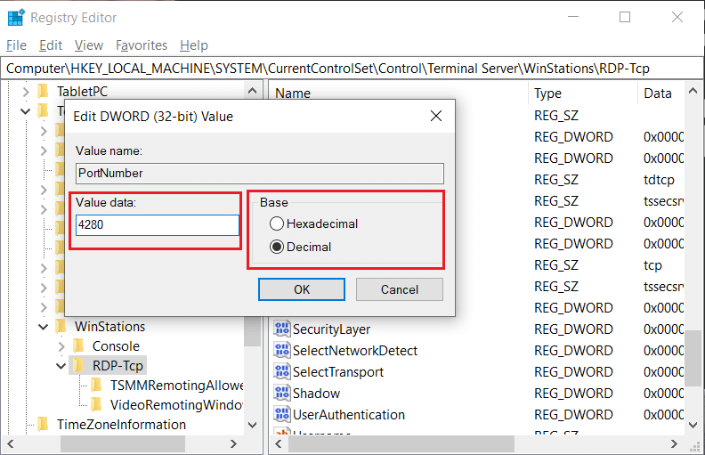 Modifica porta desktop remoto (RDP) in Windows 10