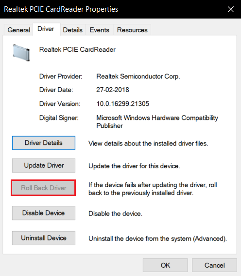 Windows 10 Realtek 카드 리더가 작동하지 않는 문제 수정