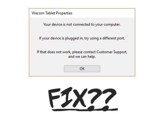 Wacom Tablet 오류 수정: 장치가 컴퓨터에 연결되어 있지 않습니다.