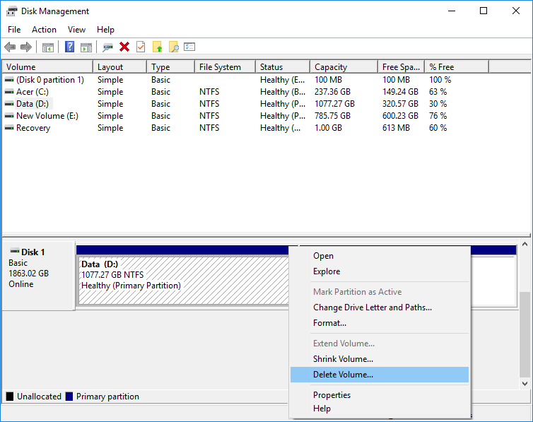 Comment supprimer un volume ou une partition de lecteur dans Windows 10