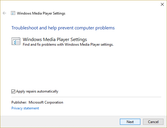 Correggi l'errore di esecuzione del server Windows Media Player non riuscito