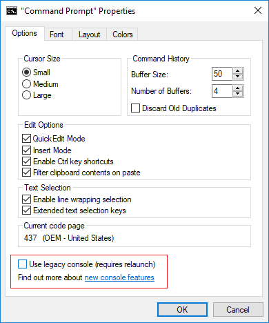 Aktifkan atau Nonaktifkan Konsol Legacy untuk Command Prompt dan PowerShell di Windows 10