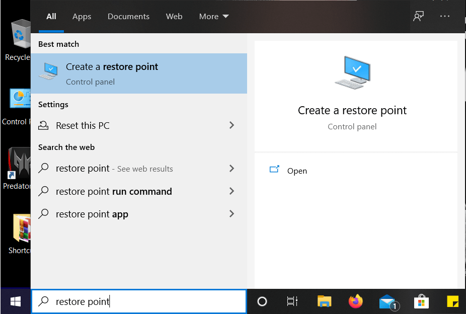 Come creare un punto di ripristino del sistema in Windows 10