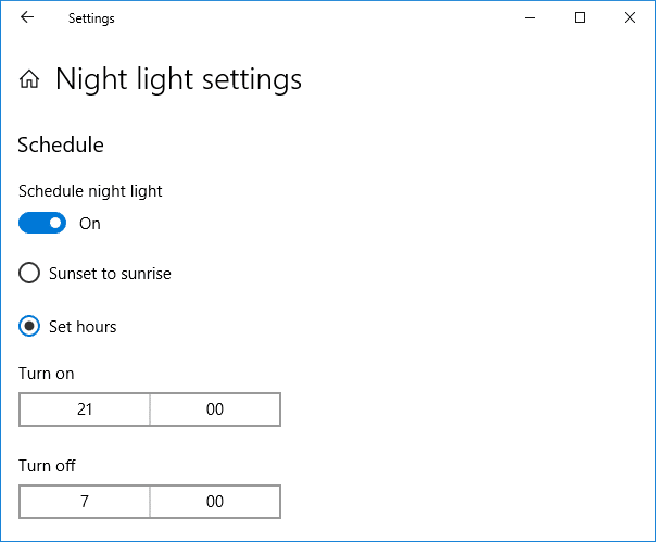 Dayakan atau Lumpuhkan Lampu Malam dalam Windows 10