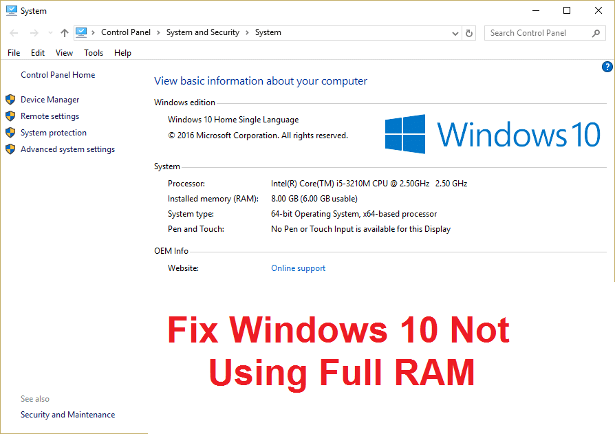 إصلاح نظام Windows 10 لا يستخدم ذاكرة وصول عشوائي كاملة