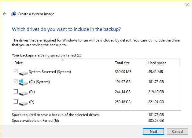Windows 10(시스템 이미지)의 전체 백업 만들기