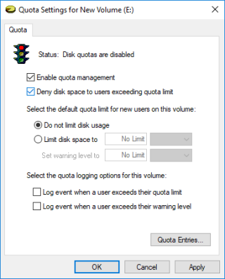 Aktifkan atau Nonaktifkan Terapkan Batas Kuota Disk di Windows 10