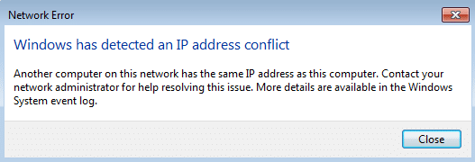 Fix Windows a détecté un conflit d'adresse IP
