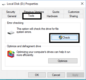 디스크 검사 유틸리티(CHKDSK)로 파일 시스템 오류 수정