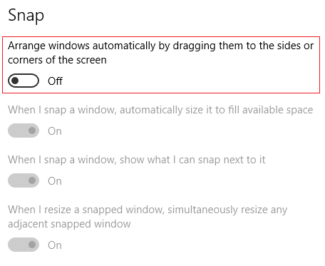 Disabilita il pop-up a scatto durante lo spostamento di Windows