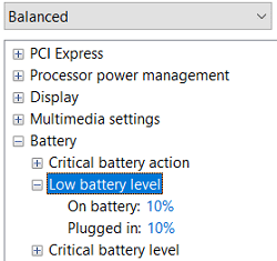 Tukar Tahap Bateri Kritikal pada Windows 10