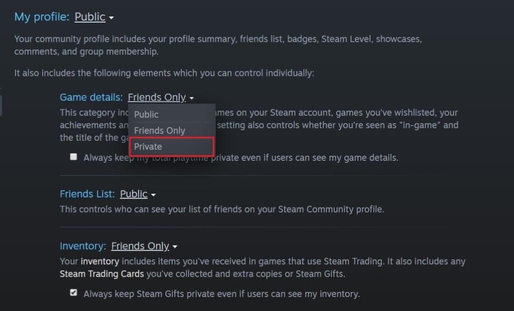 友達からSteamアクティビティを隠す方法