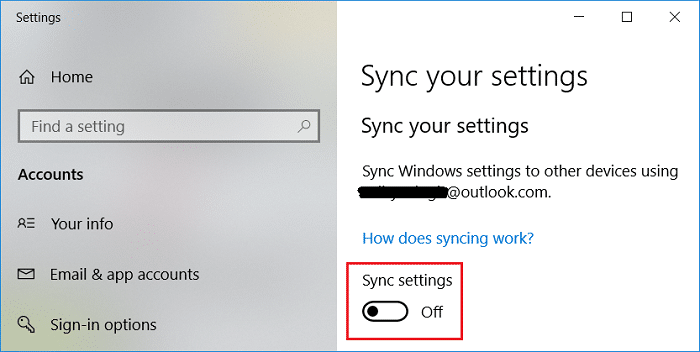 Sync setting