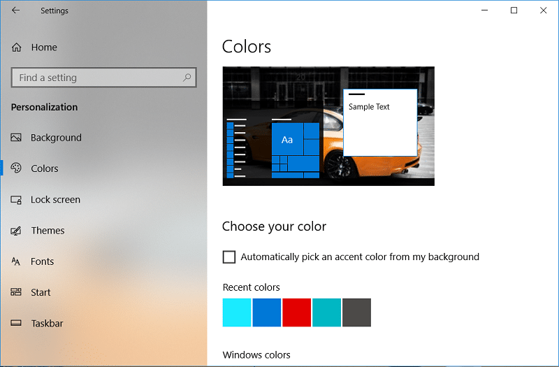 เปลี่ยนสีของ Start Menu, Taskbar, Action Center และ Title bar ใน Windows 10