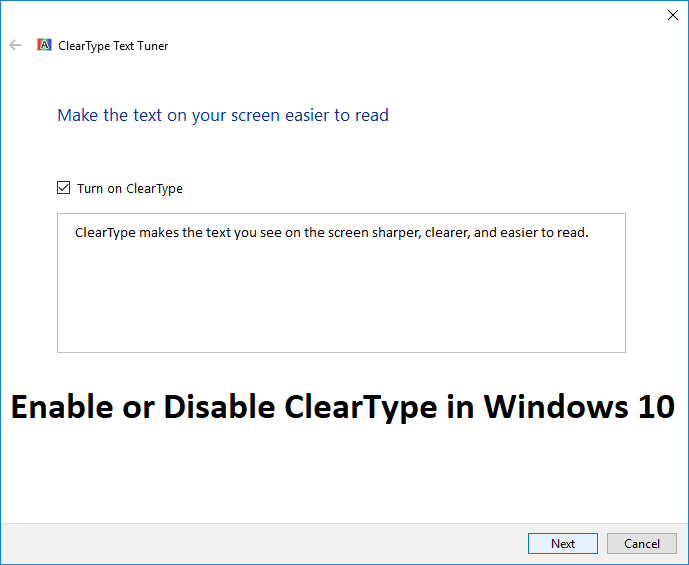 Включение или отключение ClearType в Windows 10