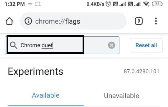 Chrome Duet. Хром строка меню.