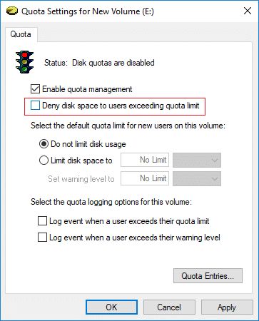 Включение или отключение принудительного ограничения дисковой квоты в Windows 10