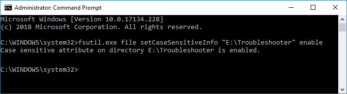 Activer ou désactiver l'attribut sensible à la casse pour les dossiers dans Windows 10