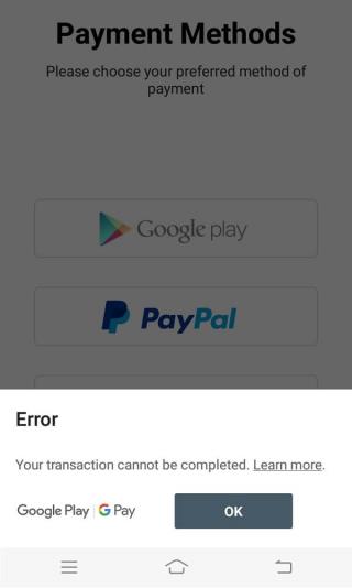 Perbaiki Transaksi tidak dapat diselesaikan di Google Play Store