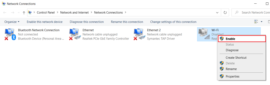 Correction de l'impossibilité de se connecter à ce problème de réseau dans Windows 10