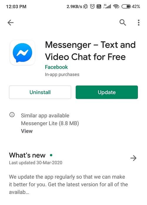 Исправить невозможно отправить фотографии в Facebook Messenger