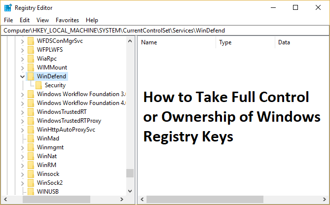 Windows 레지스트리 키의 모든 권한 또는 소유권을 가져오는 방법
