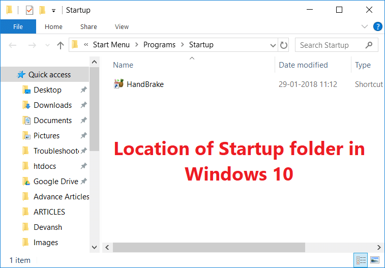 โฟลเดอร์ Startup ใน Windows 10 อยู่ที่ไหน