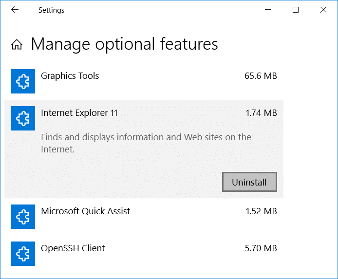 Cómo desinstalar Internet Explorer de Windows 10