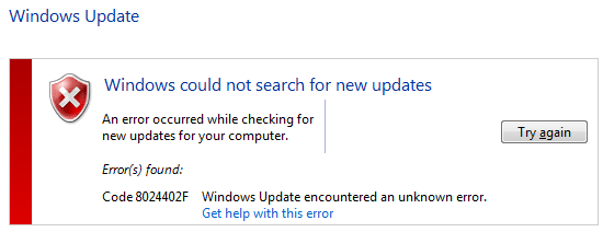 Windows Updateエラー8024402F