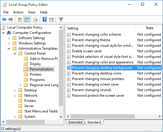 Empêcher les utilisateurs de modifier le papier peint du bureau dans Windows 10