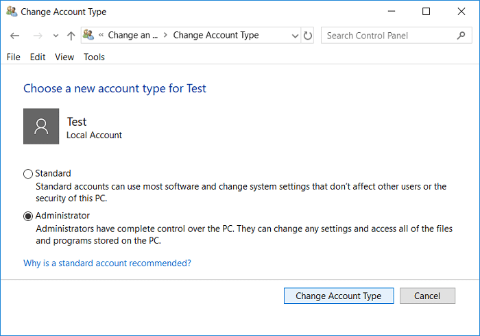 如何在 Windows 10 中更改用戶帳戶類型
