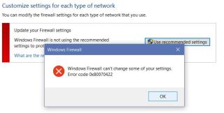 Perbaiki Tidak dapat mengaktifkan kode Kesalahan Windows Firewall 0x80070422