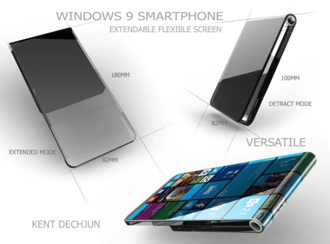 El concepto único de un teléfono inteligente plegable con Windows Phone