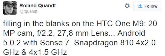 Parameter penting pada kamera HTC One M9 juga dinyatakan