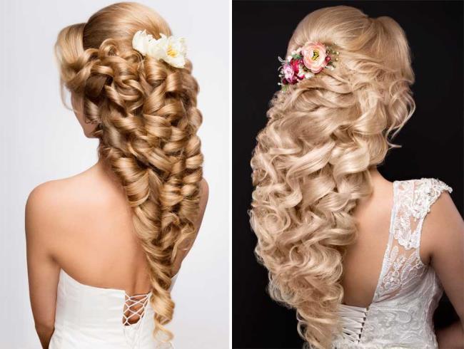 Gaya rambut pernikahan untuk rambut panjang: gambar-gambar indah!
