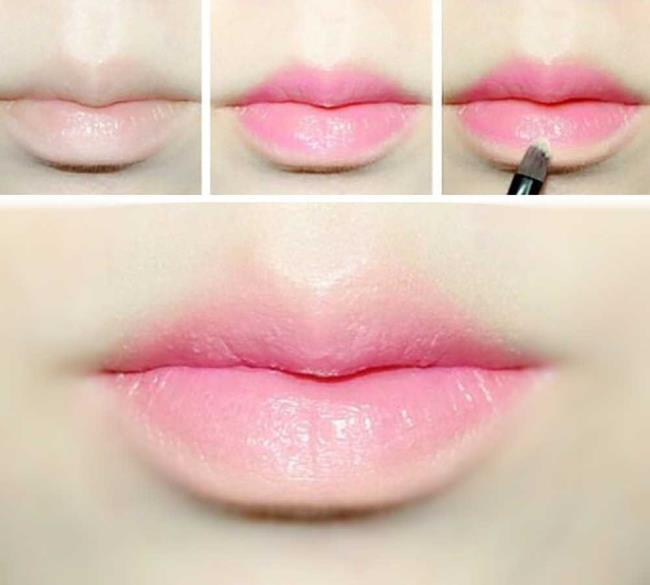 Bibir Korea, riasan bibir ombre terbalik: foto dan tutorial