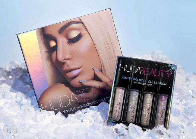 Huda Beauty Winter Solstice Highlighter Palette and Lip strobe: highlighters and glosses
