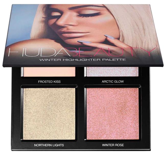 Huda Beauty Winter Solstice Highlighter Palette and Lip strobe: highlighters and glosses
