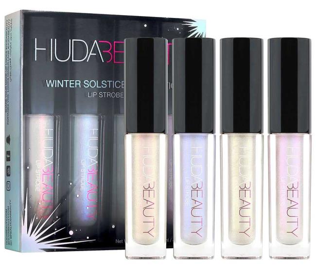 Huda Beauty Winter Solstice Highlighter Palette and Strobe bibir: penyerlah dan kilauan